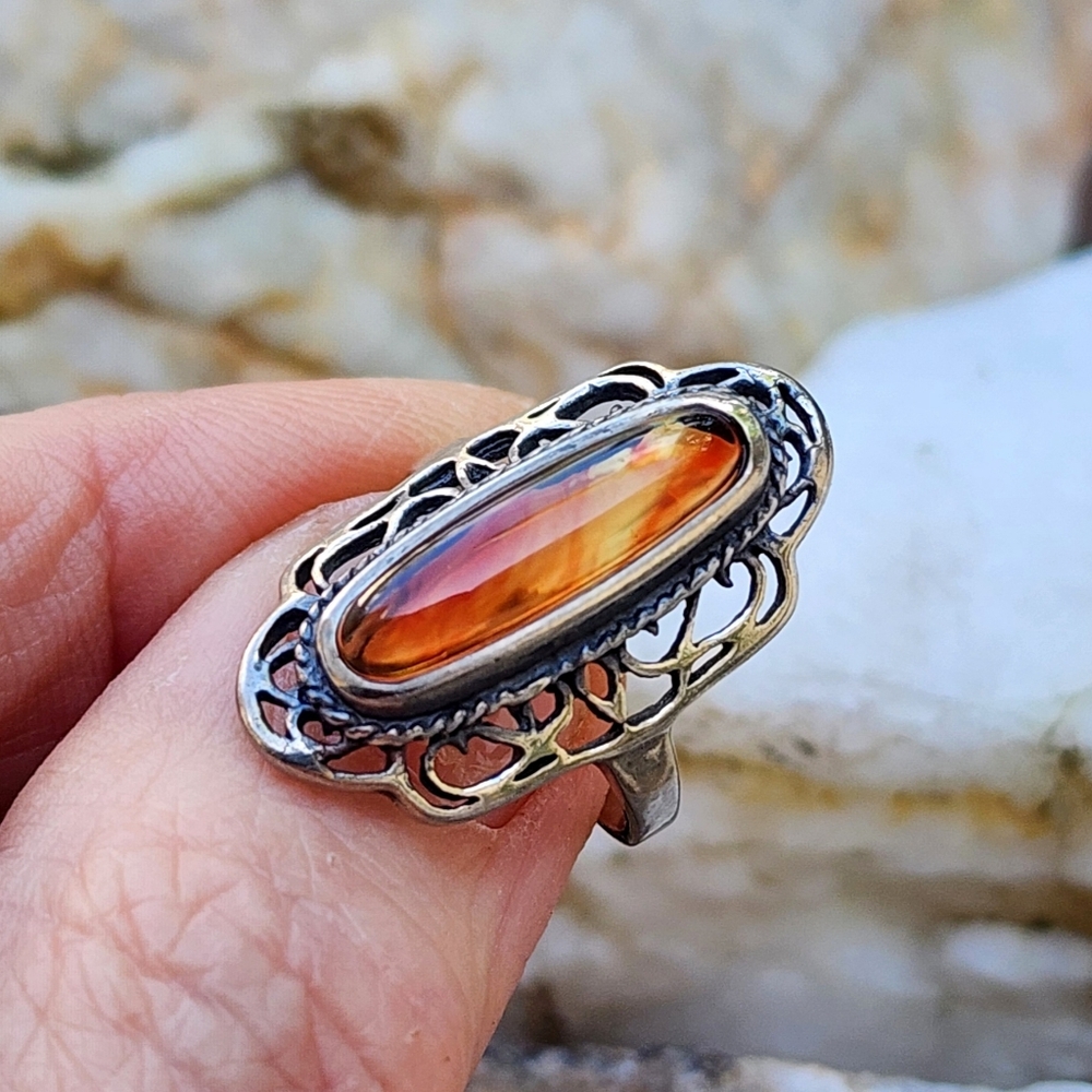 Estate Sterling Silver 925 Natural Baltic Amber Ring Honey Cognac Amber Jewelry